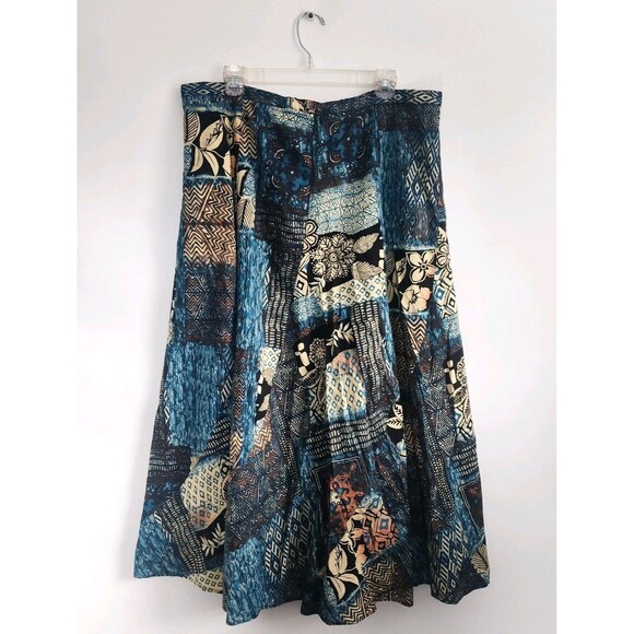Chicos Maxi Skirt Size 16 XL Knit Long Flowy A-line Blue Beige Patchwork Boho - Picture 7 of 13